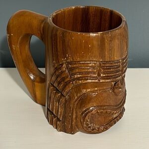 VINTAGE wood Tiki mug tiki bar decor Hawaiian decor hand carved tiki warrior